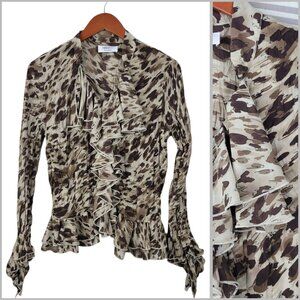 Vtg Y2k Jacket Top Medium Animal Print Ruffle Bell Sleeve Whimsigoth Alt Mesh